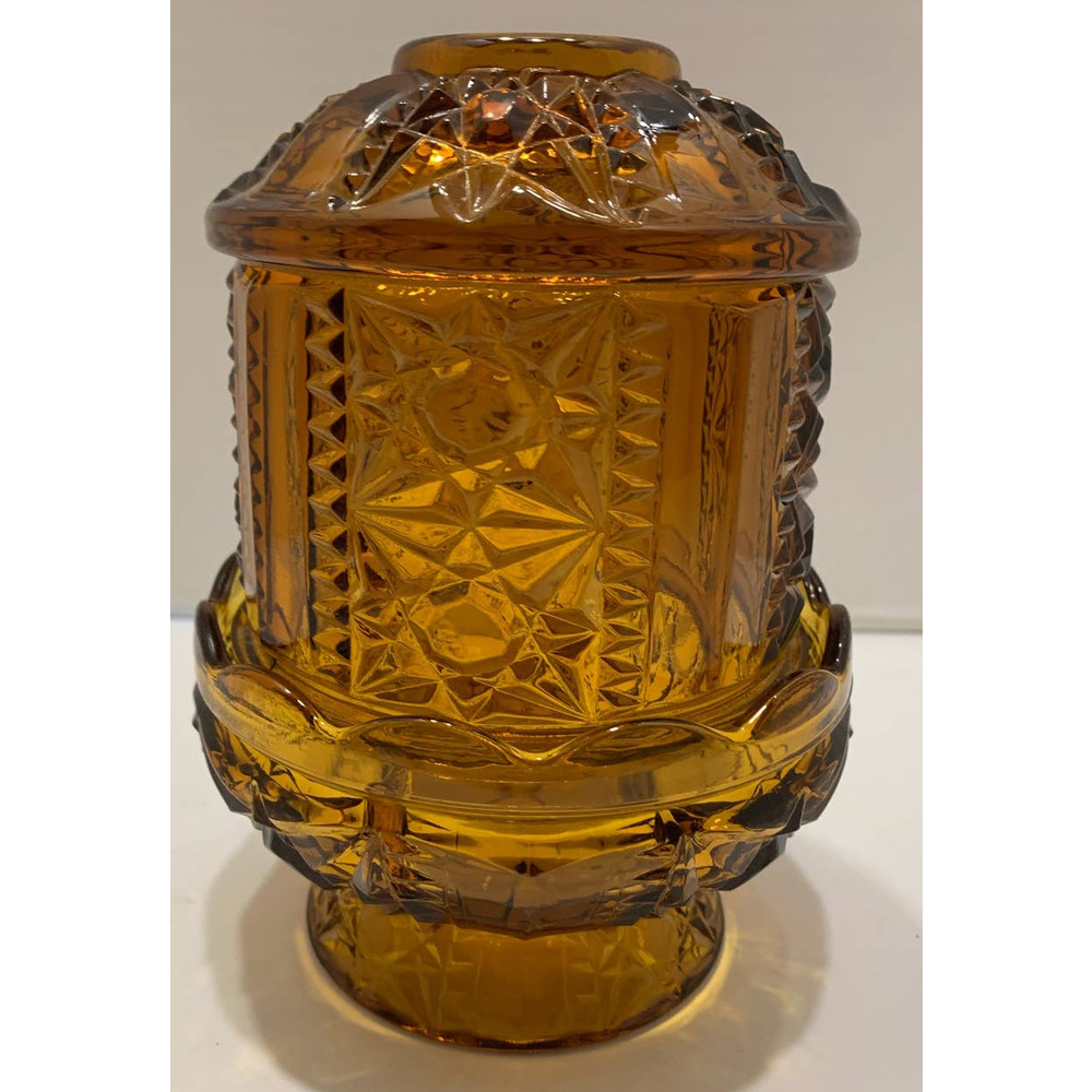 Vintage Indiana Glass Stars and Bars Amber Fairy Lamp